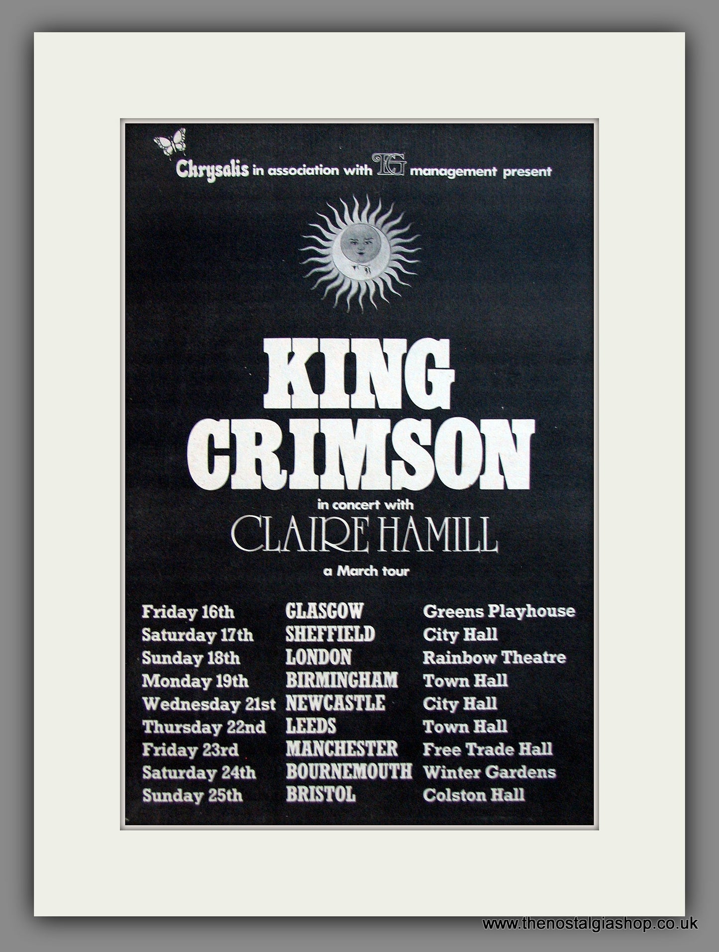 King Crimson. UK Tour with Claire Hamill. Original Advert 1973 (ref AD11965)