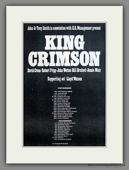 King Crimson. UK Tour with Claire Hamill. Original Advert 1972 (ref AD11966)