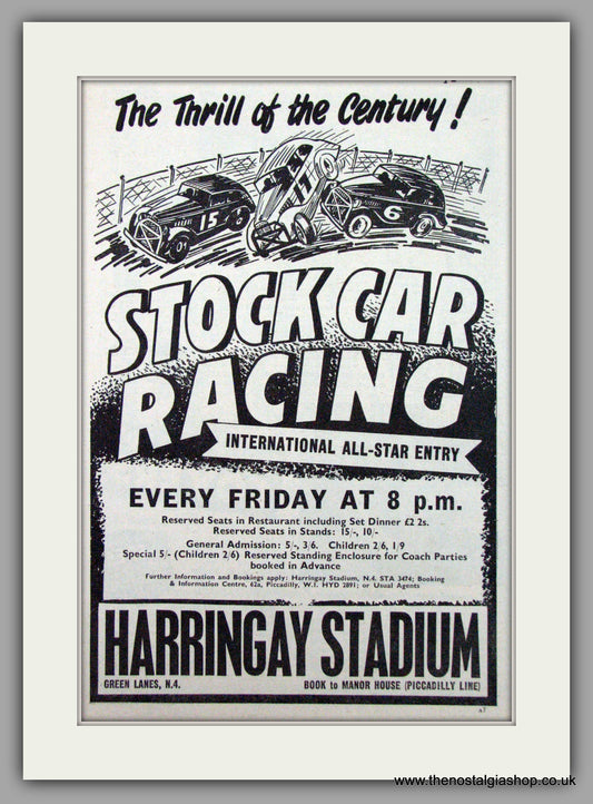 Harringay Stadium Stock Car Racing. International All Stars. Original Advert 1954 (ref AD7466)