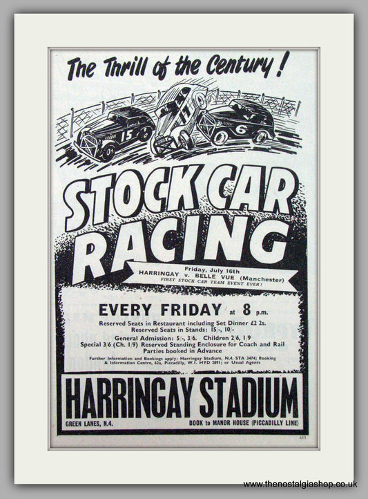 Harringay Stadium Stock Car Racing. Harringay v Belle Vue. Original Advert 1954 (ref AD7468)