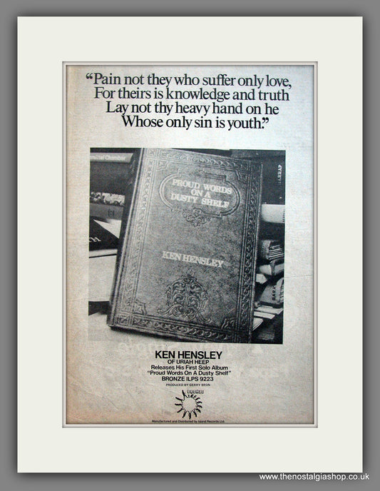 Ken Hensley, Proud Words On A Dusty Shelf.  Original Advert 1973 (ref AD11989)