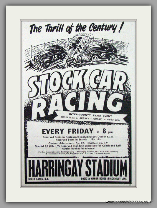 Harringay Stadium Stock Car Racing. Original Advert 1954 (ref AD1989)