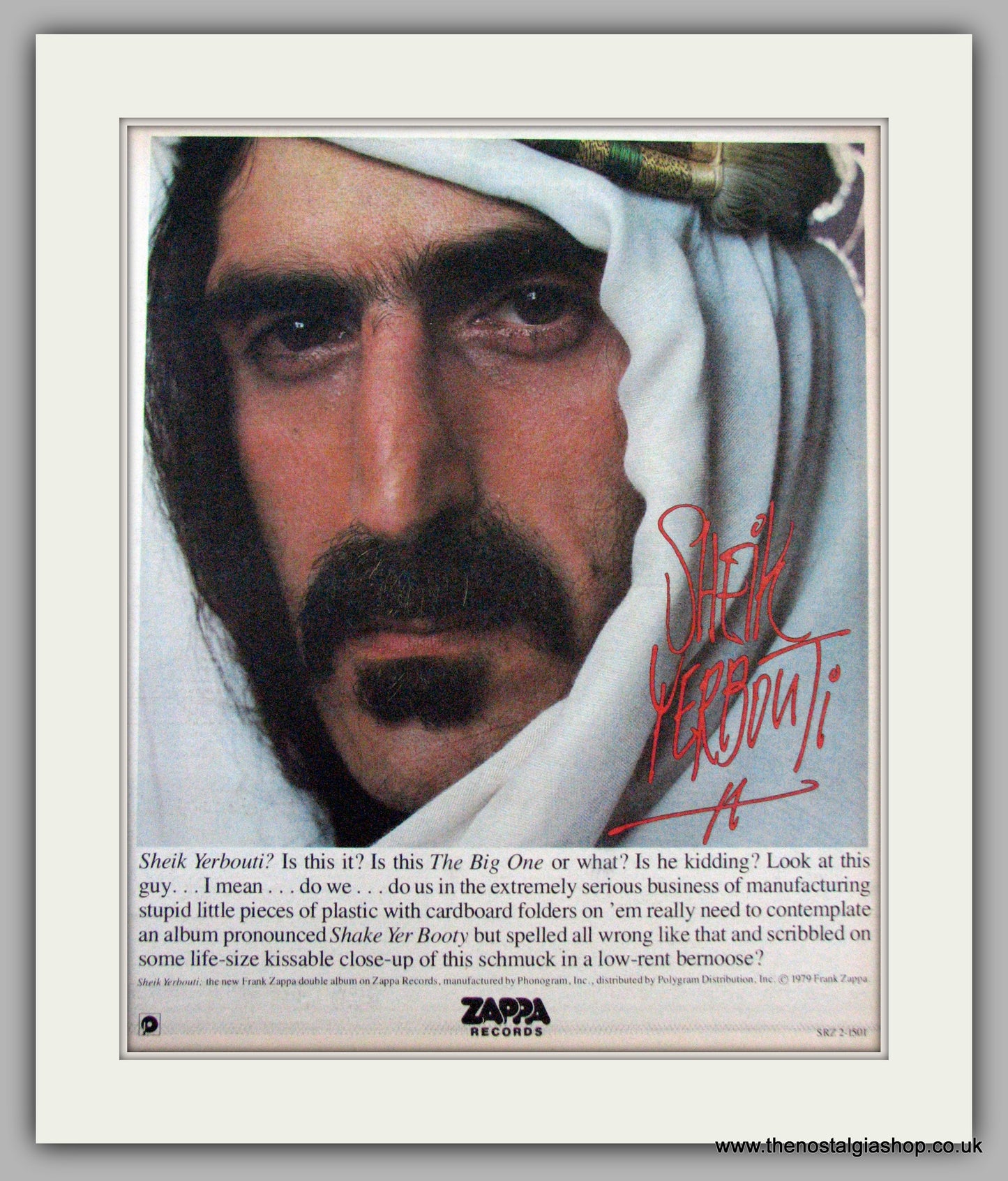 Frank Zappa. Sheik Yerbouti. Original Advert 1979 (ref AD9477)