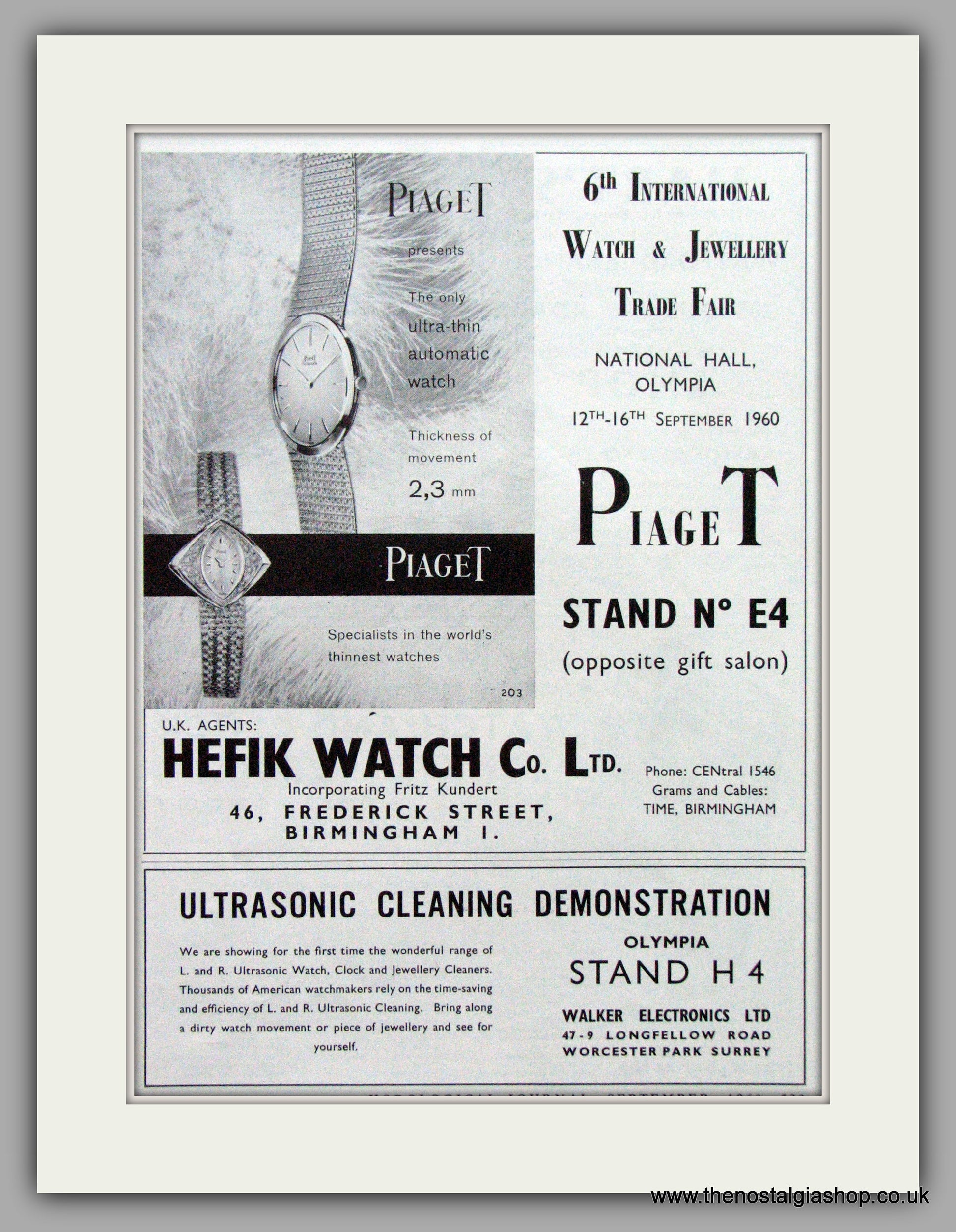 Piaget Watches Trade Stand. Original Advert 1960. ref AD7693