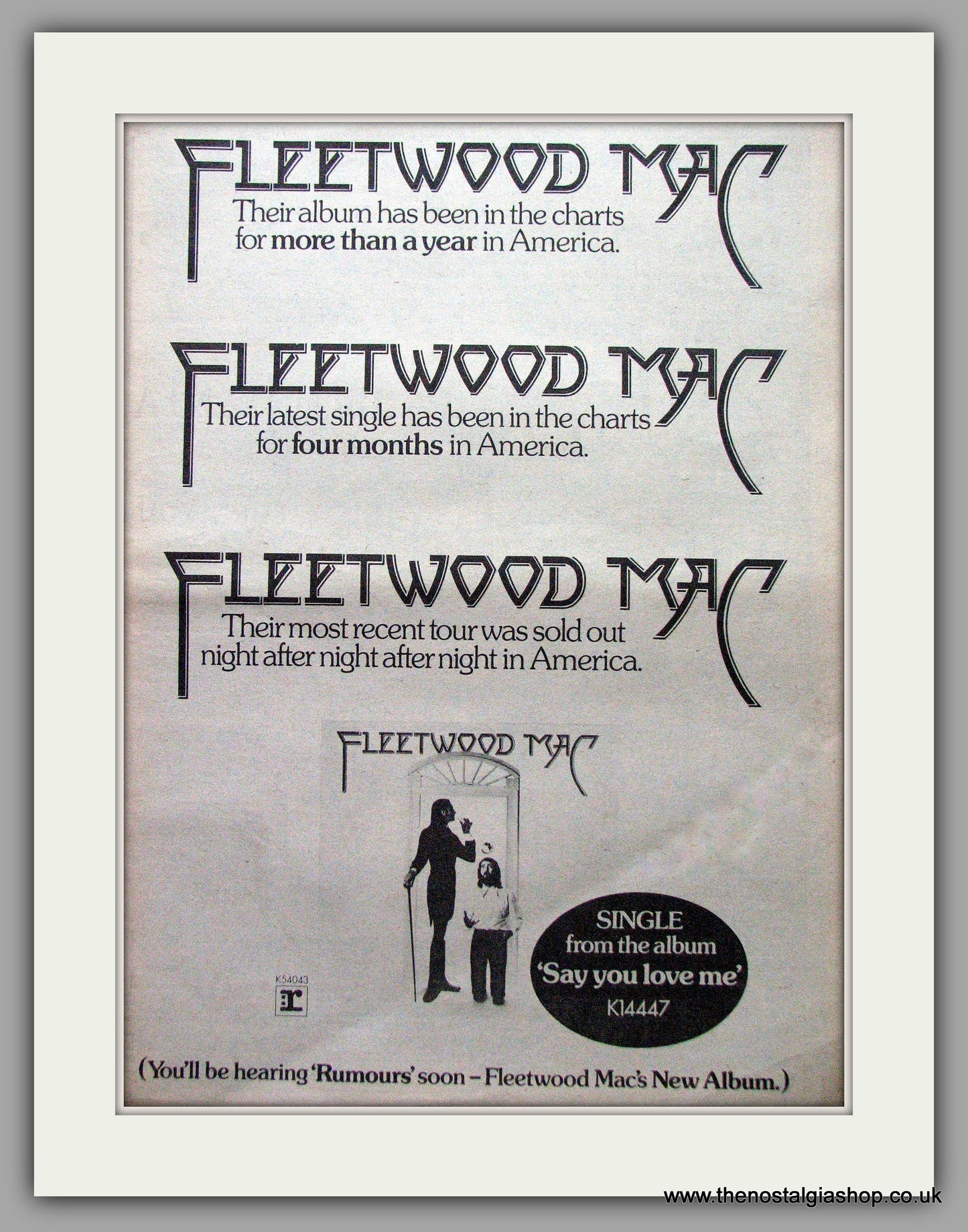 Fleetwood Mac. Say You Love Me. Original Advert 1976 (ref AD9522)