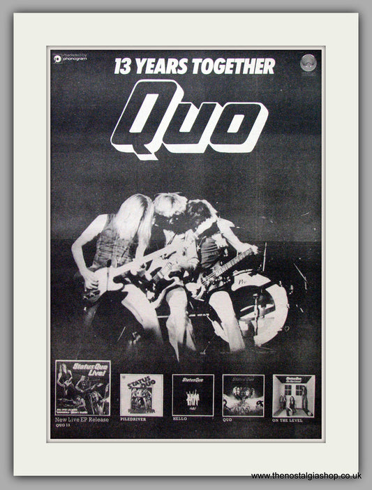 Status Quo 13 Years Together!!. Vintage Advert 1975 (ref AD9529)