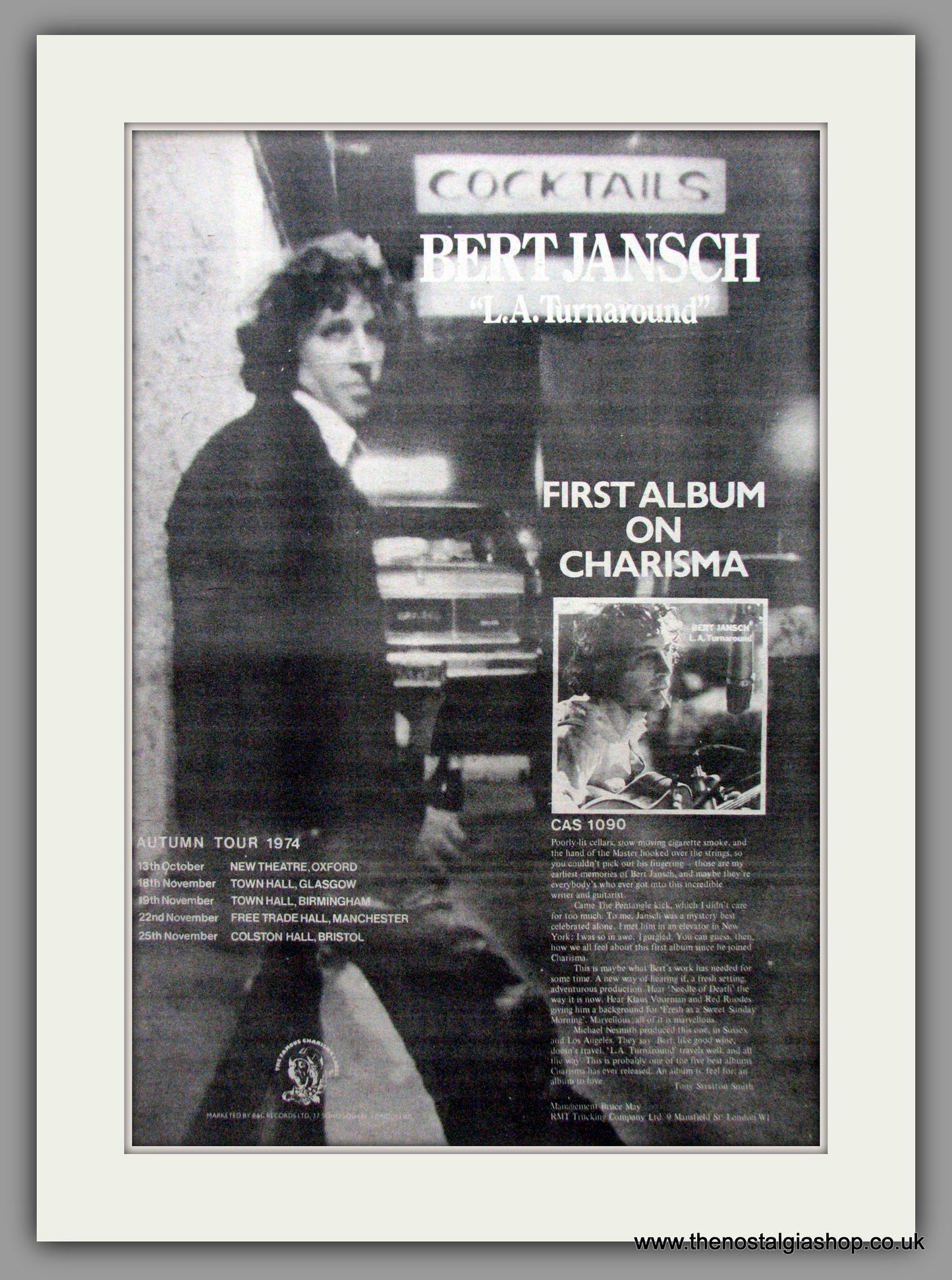 Bert Jansch. L.A. Turnaround. Vintage Advert 1974 (ref AD9558)