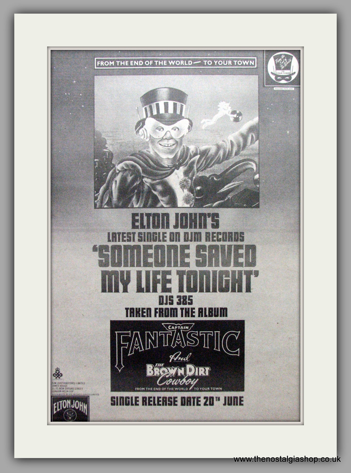 Elton John. Someone Saved My Life Tonight. Vintage Advert 1975 (ref AD9578)