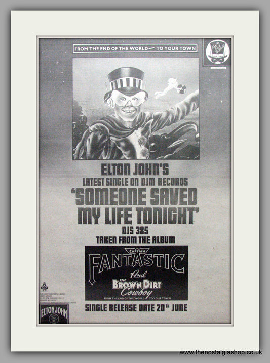 Elton John. Someone Saved My Life Tonight. Vintage Advert 1975 (ref AD9578)