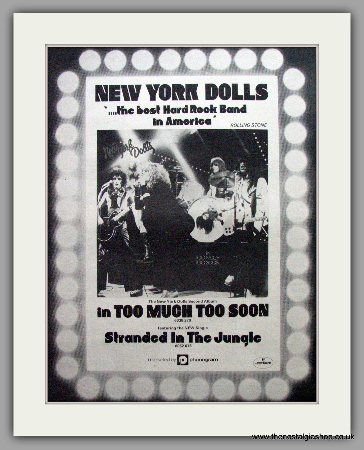 New York Dolls. Too Much Too Soon. Vintage Advert 1974 (ref AD9593)