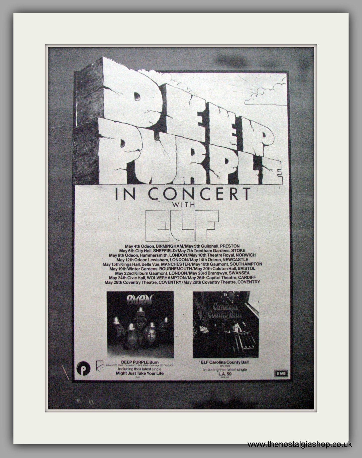 Deep Purple in Concert with ELF. Vintage Advert 1974 (ref AD9603)