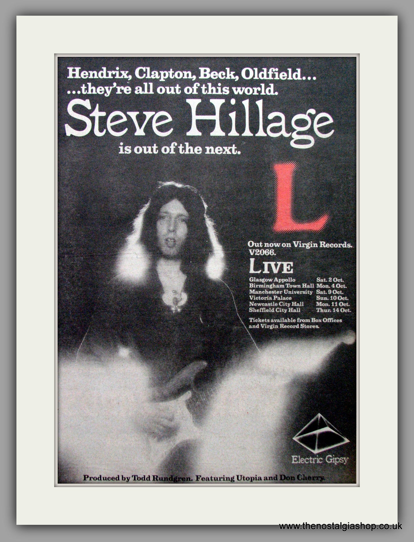 Steve Hillage. Electric Gipsy. Vintage Advert 1976 (ref AD9624)