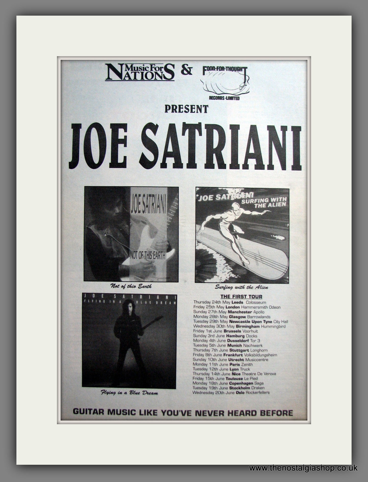 Joe Satriani. Debut UK Tour. Original Advert 1990 (ref AD12323)