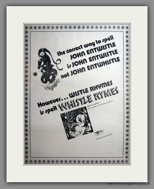 John Entwistle Whistle Rymes. Original Advert 1972 (ref AD12402)