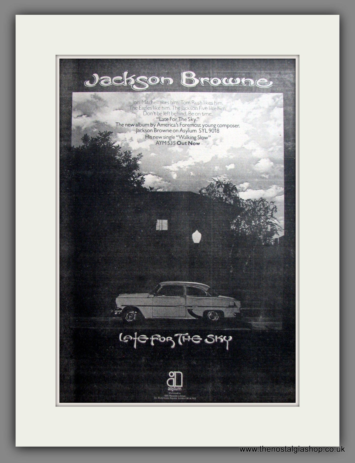 Jackson Browne Late For The Sky. Original Advert 1974 (ref AD12418)