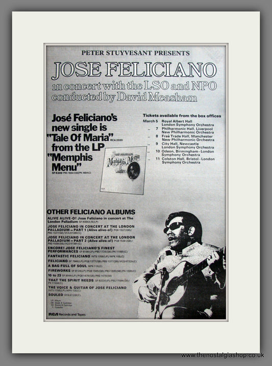 Jose Feliciano In Concert. Original Advert 1973 (ref AD12424)