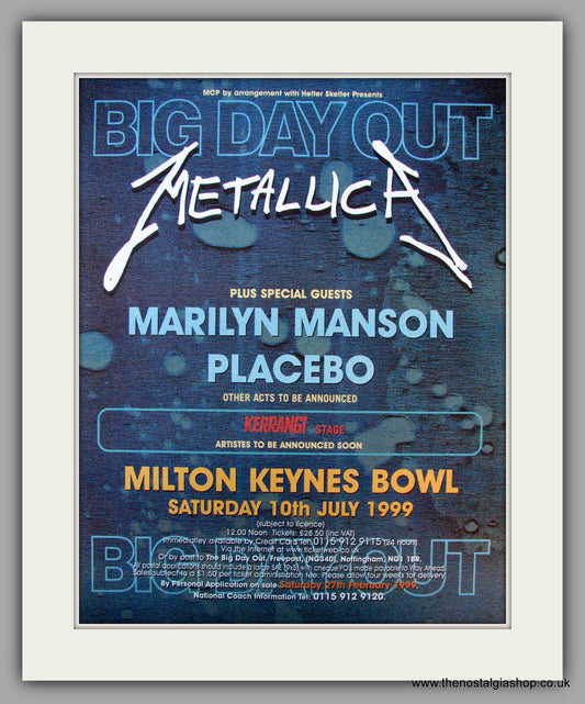 Metallica. Big Day Out. Vintage Advert 1999 (ref AD9647)