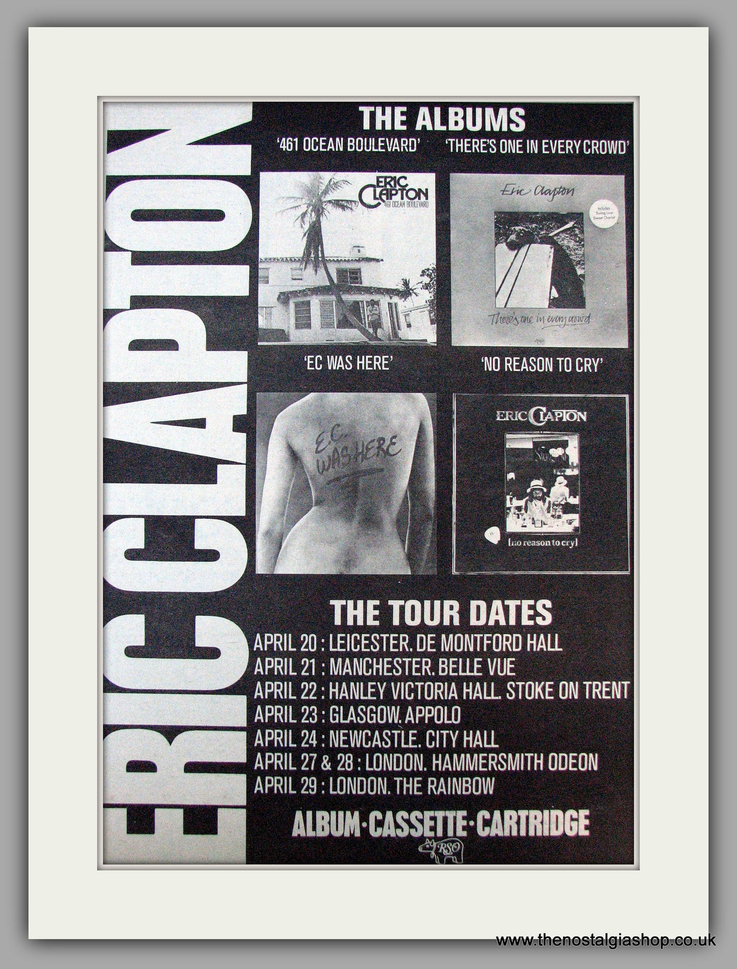 Eric Clapton. Albums and UK Tour Dates. Vintage Advert 1977 (ref AD9649)