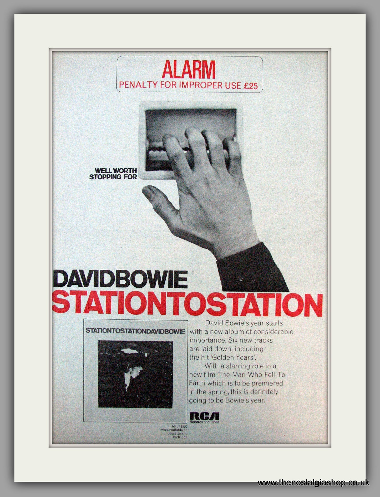 David Bowie. Station To Station. Vintage Advert 1976 (ref AD9651)