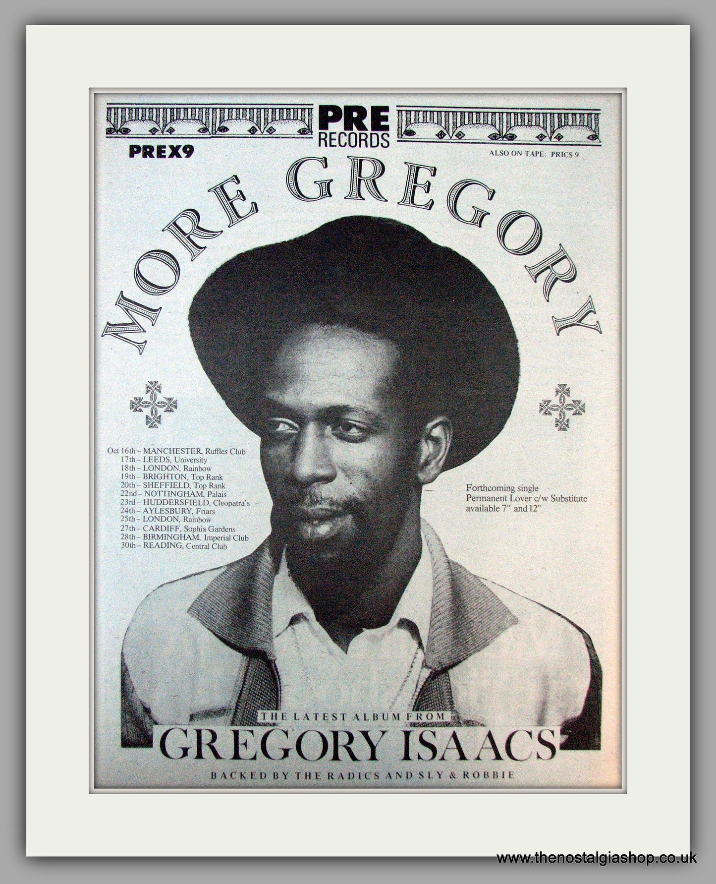 Gregory Isaacs. UK Tour Dates. Vintage Advert 1981 (ref AD9657)