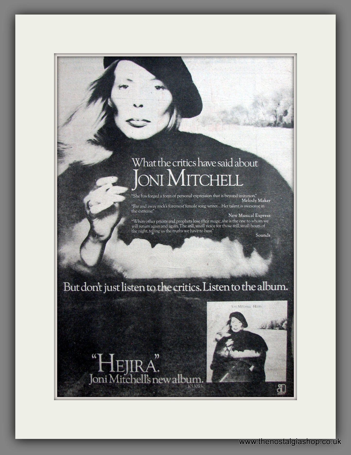 Joni Mitchell Hejira. Original Advert 1976 (ref AD12463)