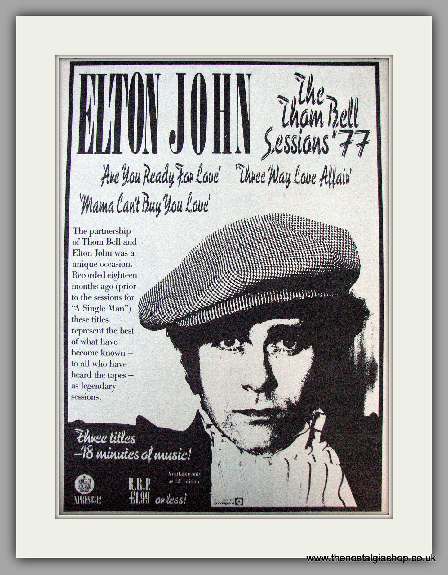 Elton John. The Tom Bell Sessions 1977. Vintage Advert 1977 (ref AD9666)