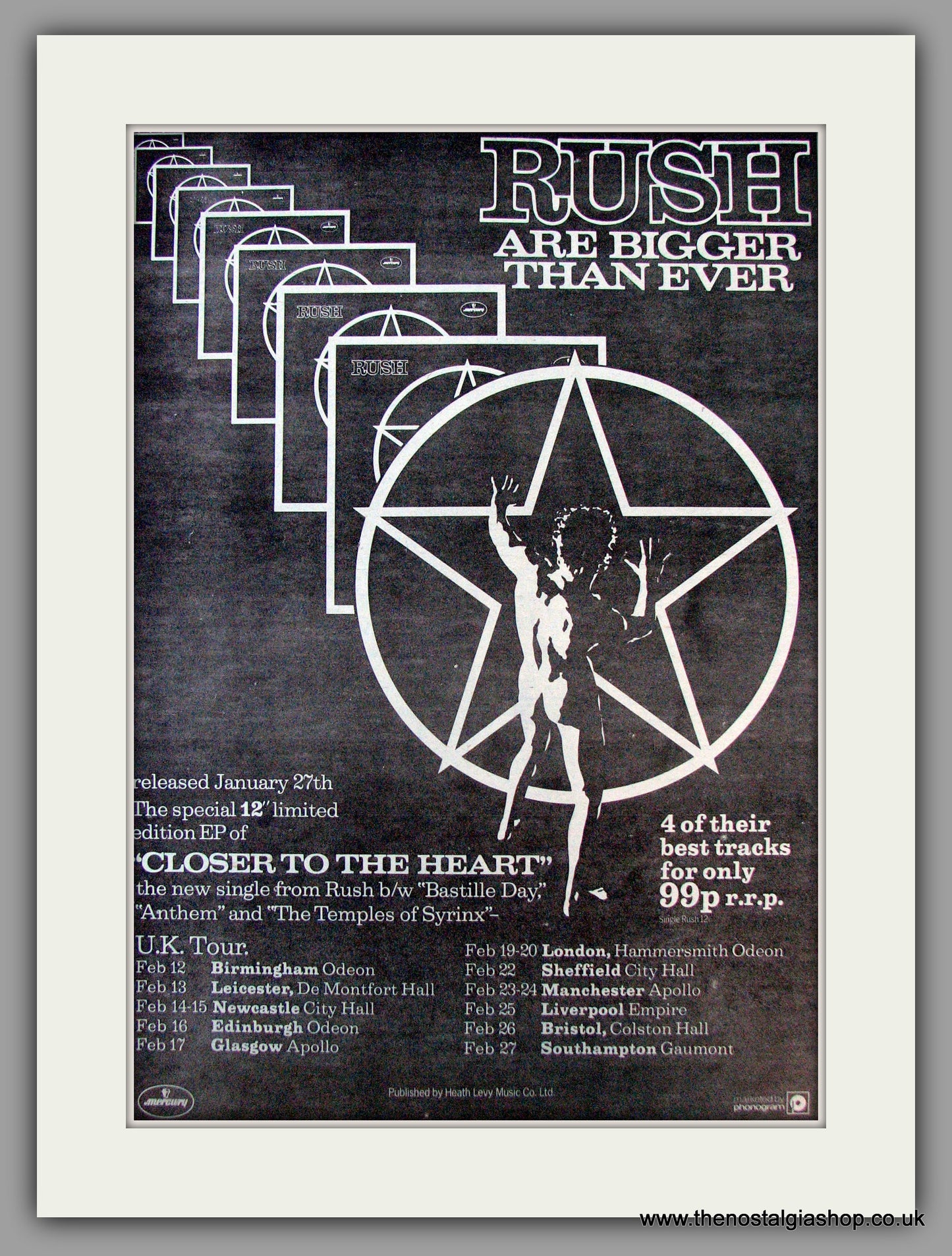 Rush. Closer To The Heart. Also UK Tour Dates. Vintage Advert 1978 (ref AD9677)