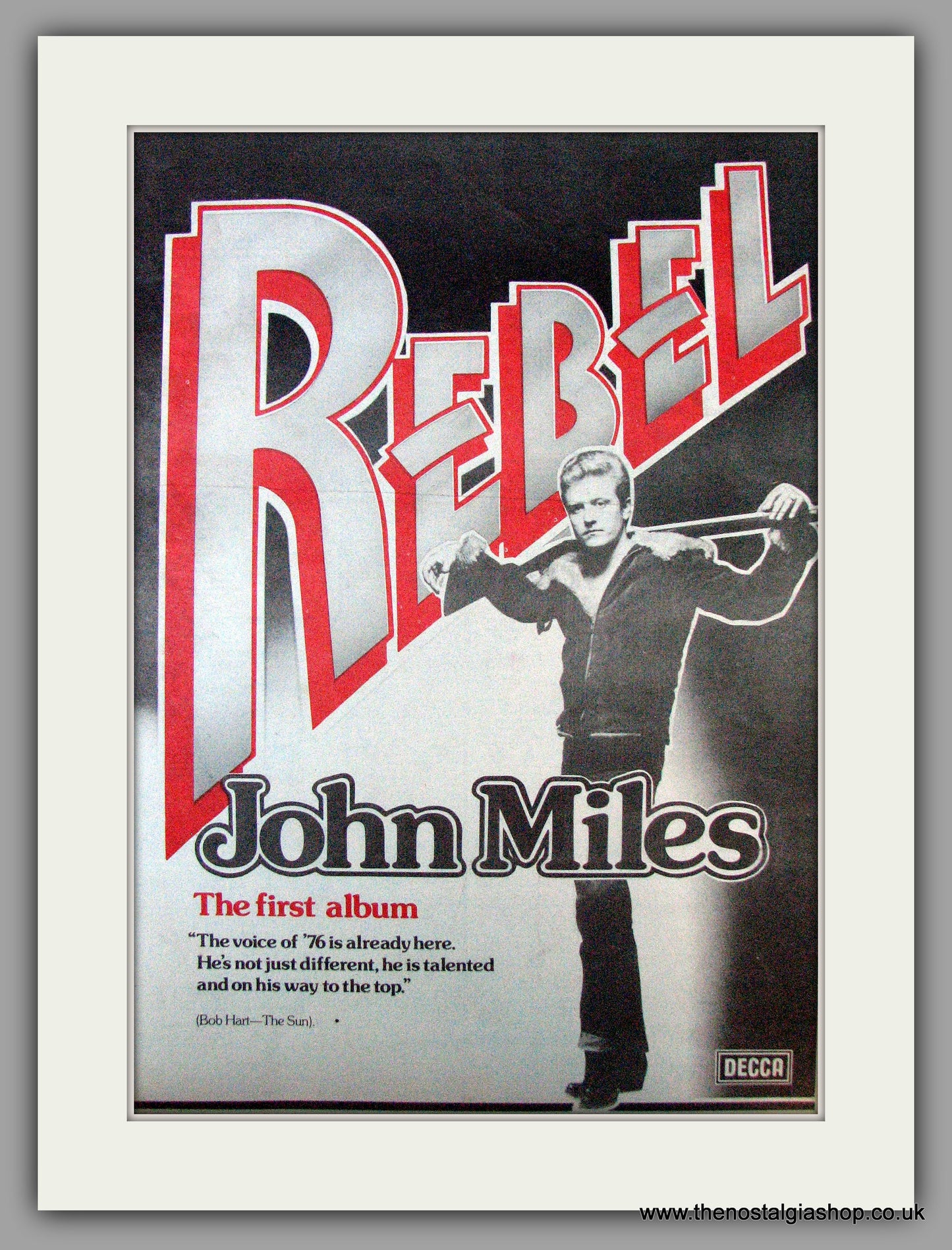 John Miles. Rebel. First Album. Vintage Advert 1976 (ref AD9683)