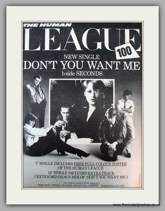 Human League. Don't You Want Me. Vintage Advert 1981 (ref AD9696)