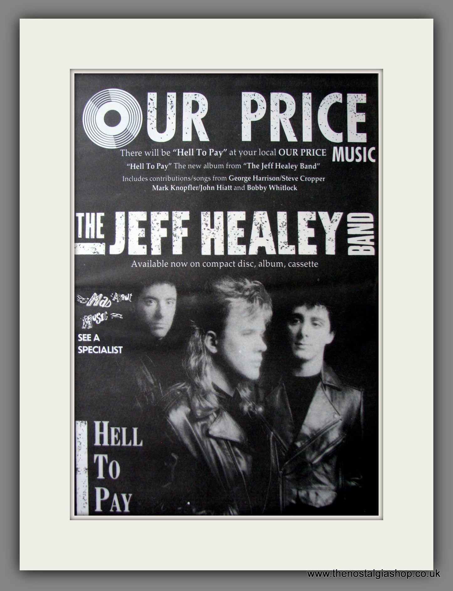 Jeff Healey Band (The) Hell to Pay. Original Advert 1990 (ref AD12519)