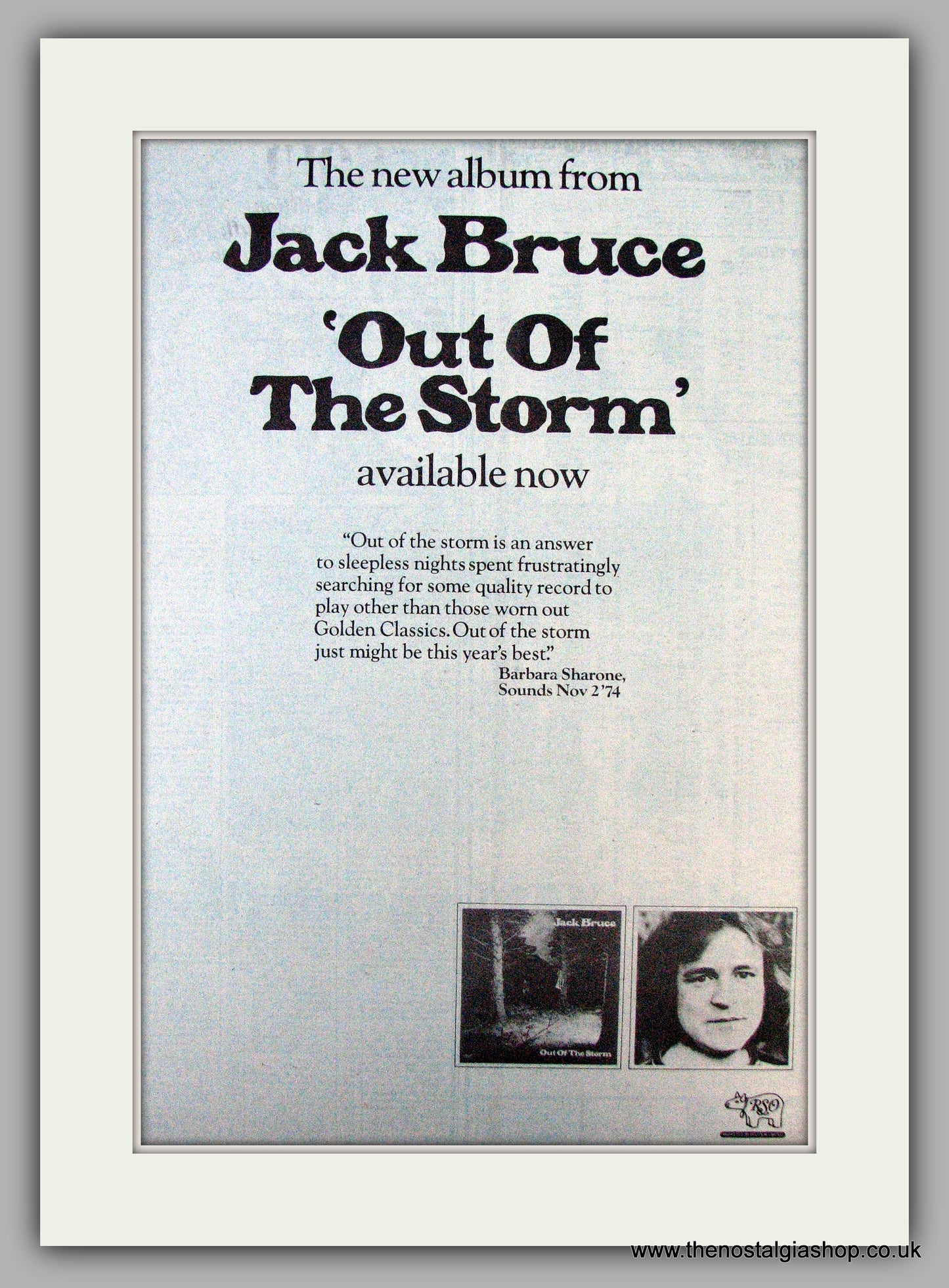 Jack Bruce. Out Of The Storm. Vintage Advert 1974 (ref AD9731)