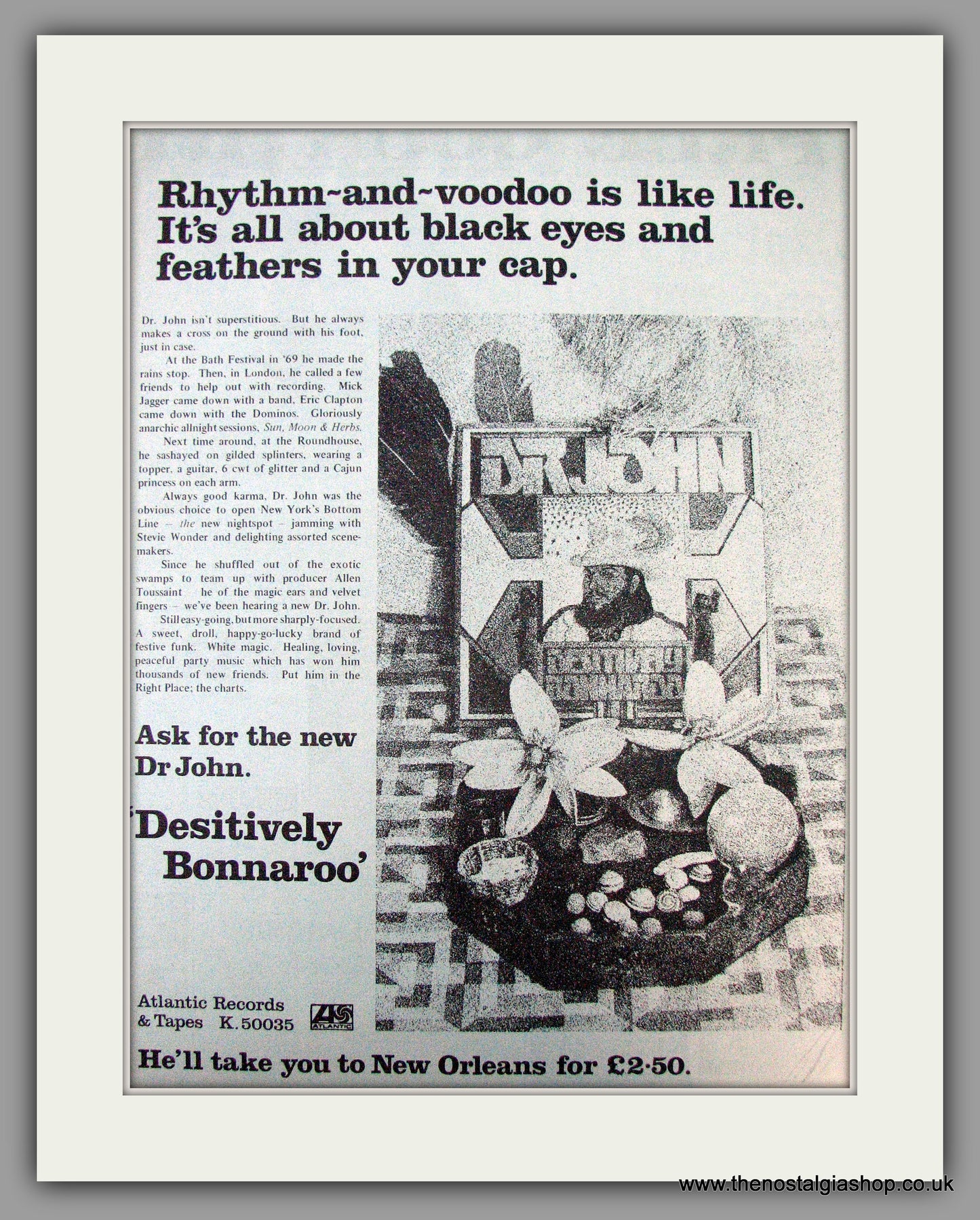 Dr. John. Desitively Bonnaroo. Vintage Advert 1974 (ref AD9736)