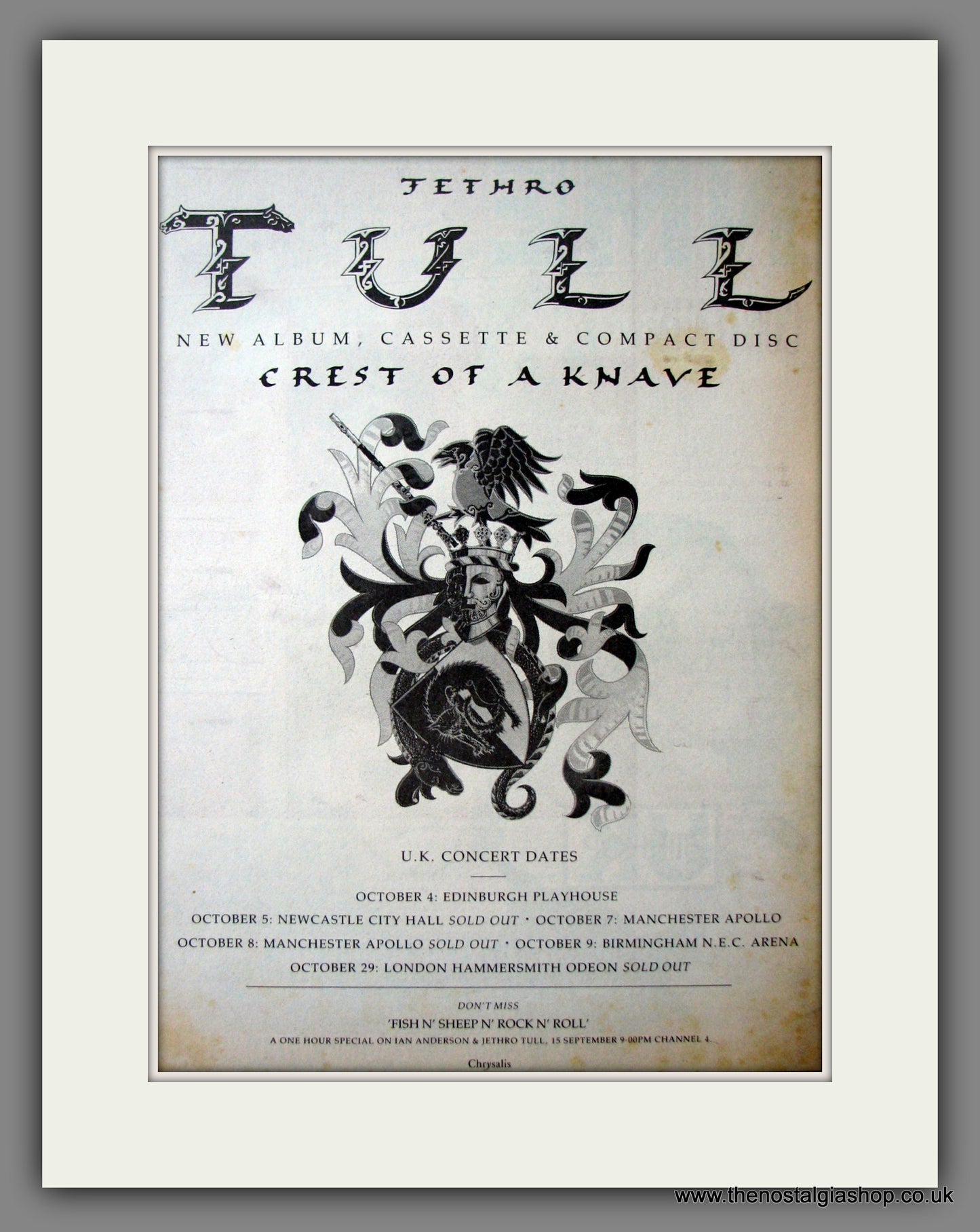 Jethro Tull Crest Of A Knave. Original Advert 1987 (ref AD12564)