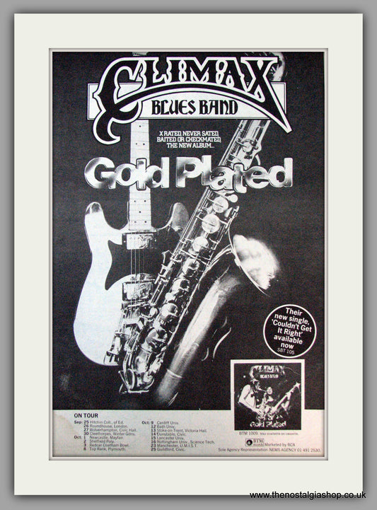 Climax Blues Band. Gold Plated and UK Tour Dates. Vintage Advert 1976 (ref AD9748)