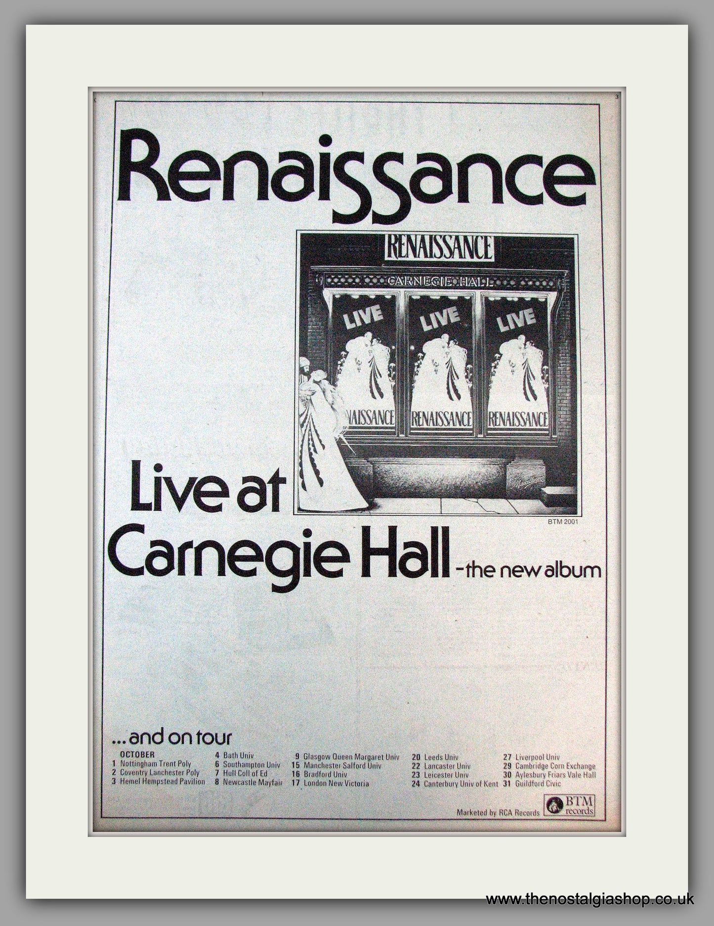 Renaissance. Live At Carnegie Hall, and UK Tour Dates. Vintage Advert 1976 (ref AD9749)