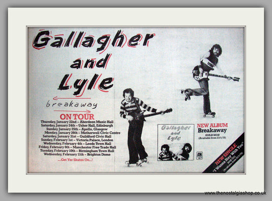 Gallagher and Lyle. Breakaway. UK Tour Dates. Vintage Advert 1976 (ref AD9765)