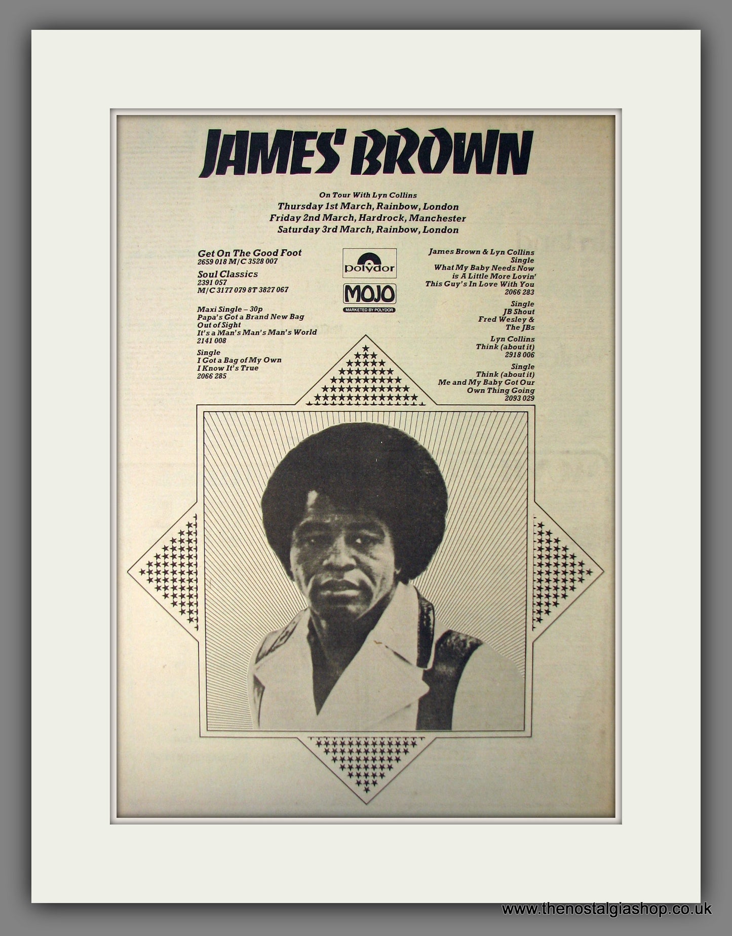 Jame's Brown On Tour With Lyn Collins. Original Advert 1973 (ref AD12612)