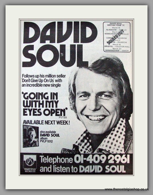 David Soul. Going In With My Eyes Open. Vintage Advert 1977 (ref AD9795)