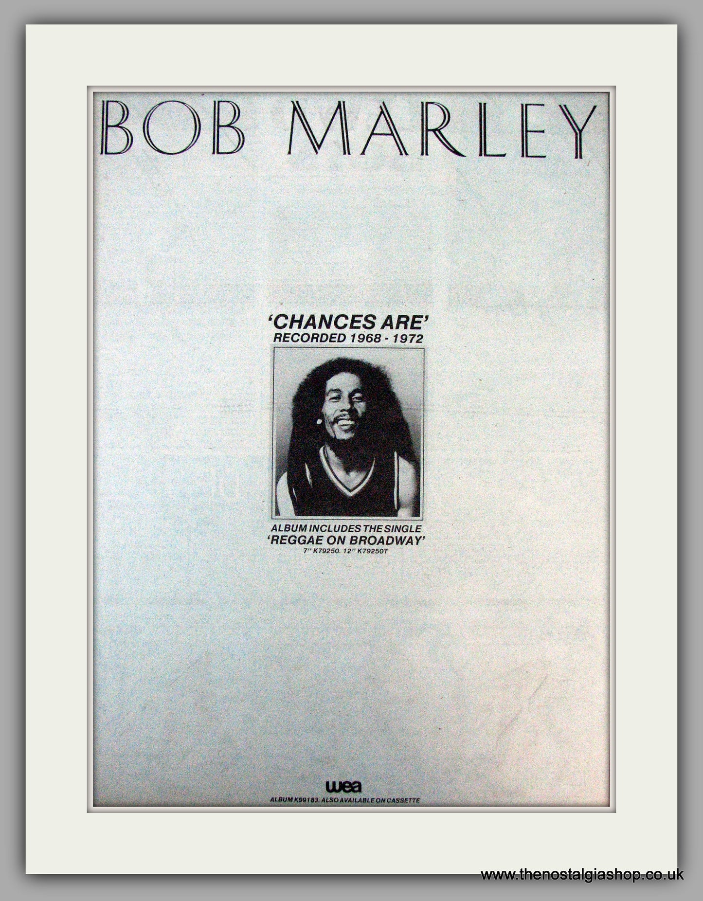 Bob Marley. Chances Are. Vintage Advert 1981 (ref AD9811)