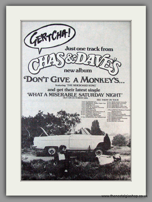 Chas & Dave. Don't Give A Monkey's. Vintage Advert 1979 (ref AD9844)