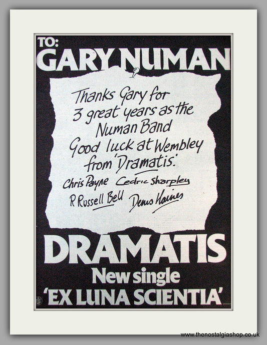 Gary Numan. Dramatis. Ex Luna Scientia. Vintage Advert 1981 (ref AD9853)