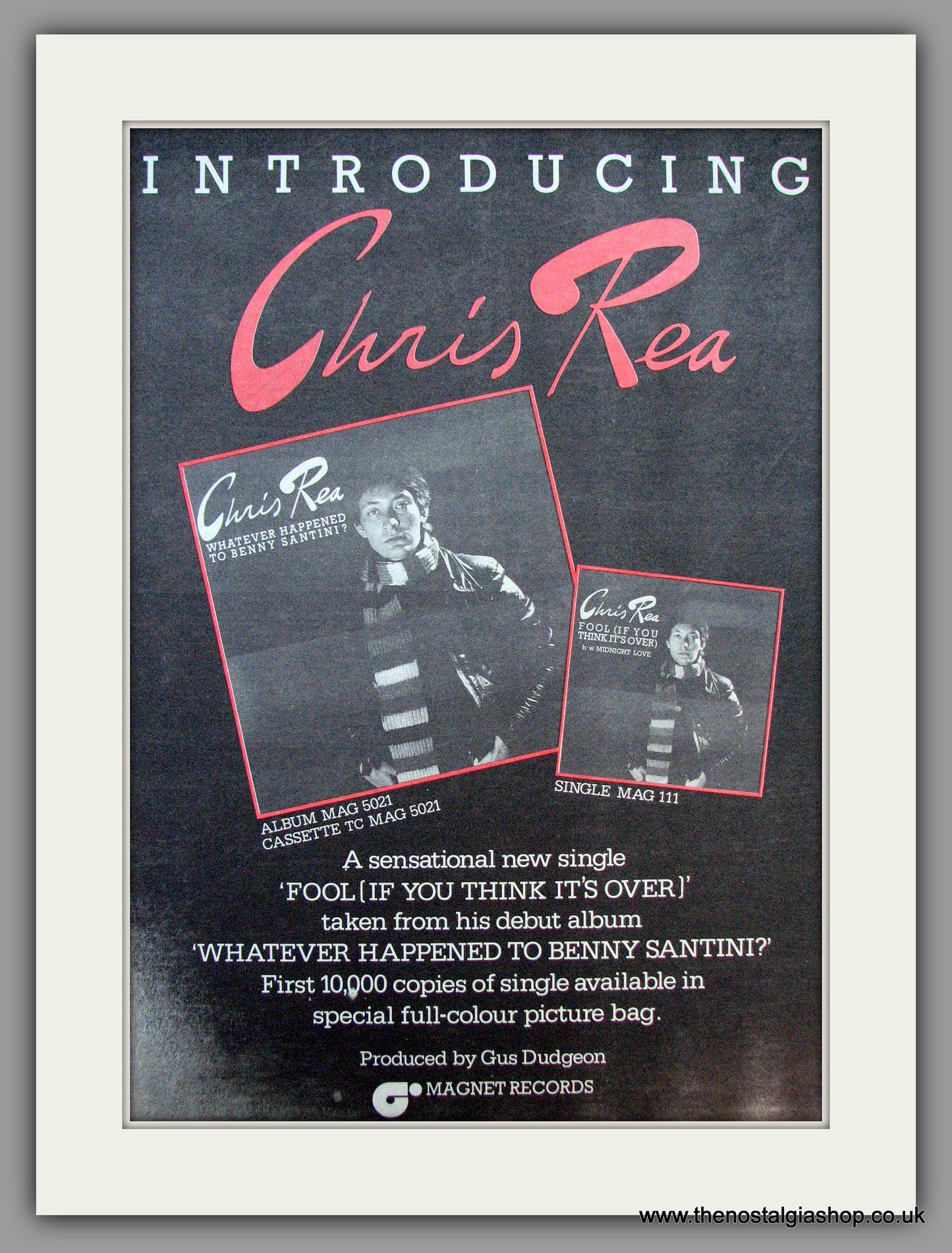 Chris Rea. Fool If You Think Its Over. Vintage Advert 1978 (ref AD9913)