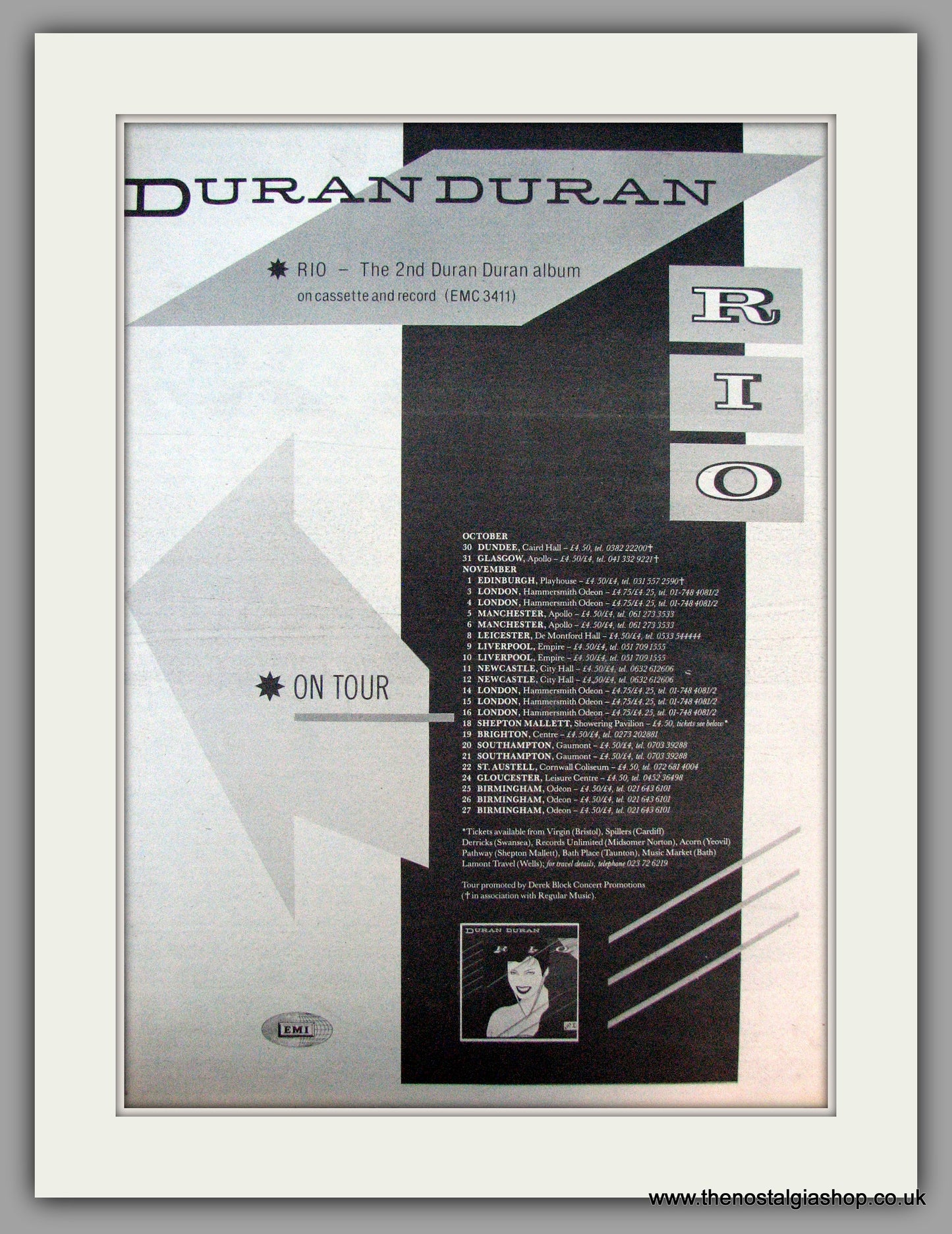 Duran Duran. Rio. UK Tour Dates 1982. Vintage Advert 1982 (ref AD9914)