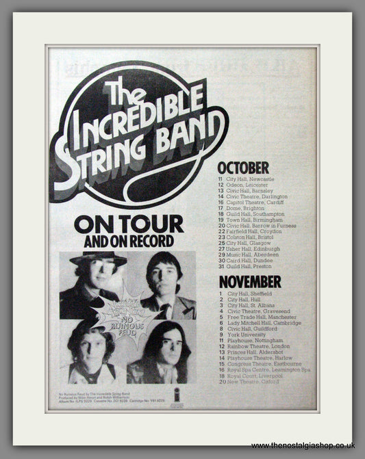 Incredible String Band. UK Tour. No Ruinous Feud. Original Advert 1973 (ref AD12126)