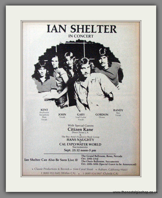 Ian Shelter. In Concert with Citizen Kane. Original Advert 1982 (ref AD12138)