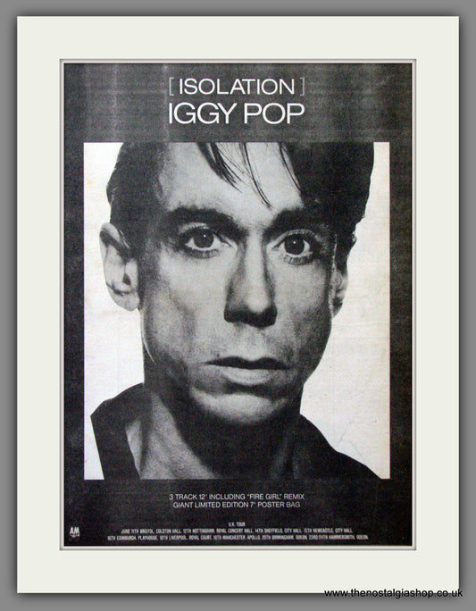 Iggy Pop. Isolation. UK Tour Dates. Original Advert 1987 (ref AD12143)