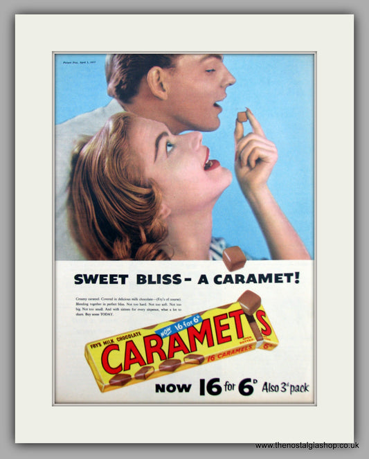 Fry's Caramets Chocolate Bars . Original Advert 1957 (ref AD9862)