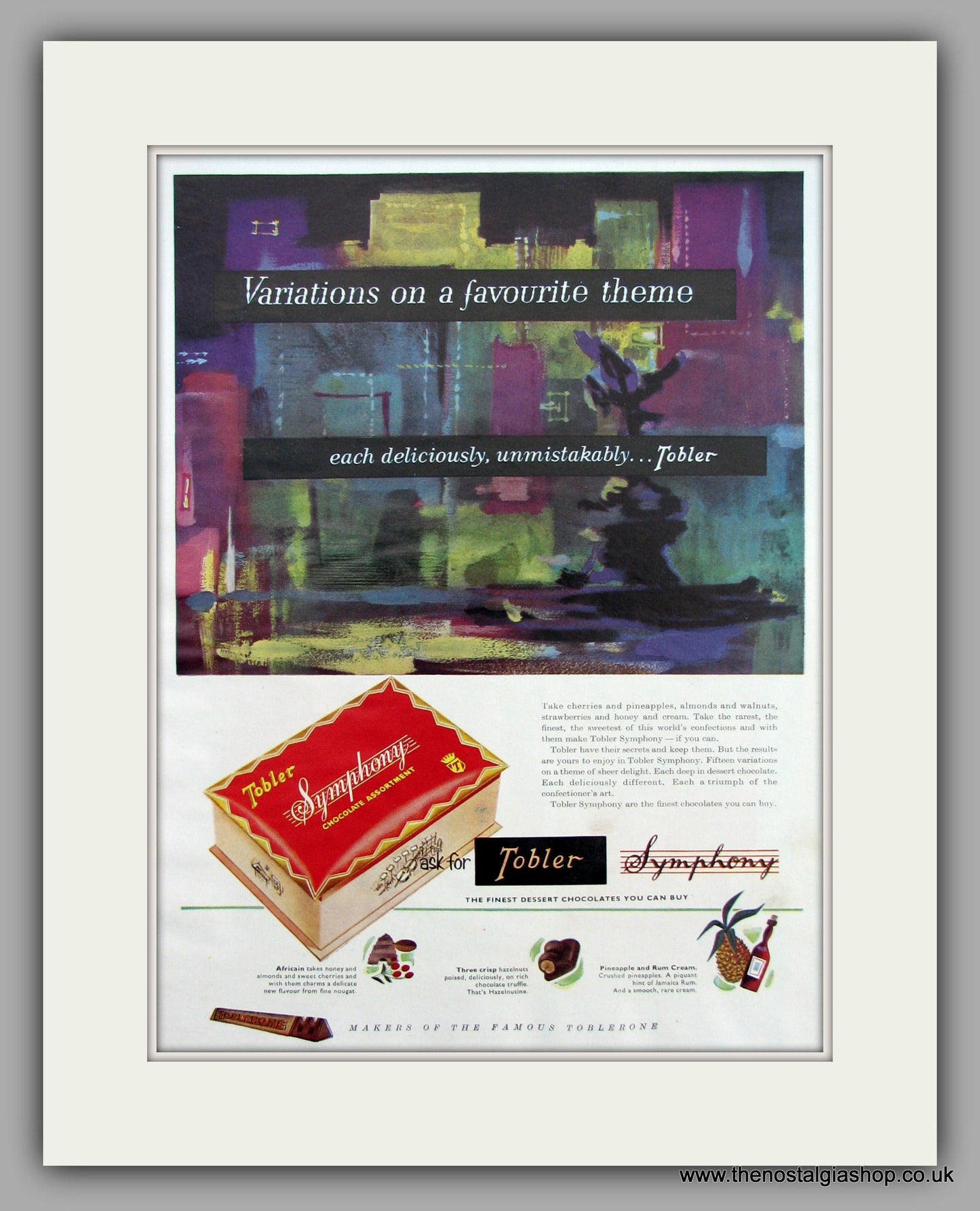 Tobler Symphony Chocolates . Original Advert 1957 (ref AD9866)