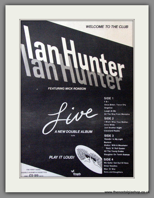 Ian Hunter, Mick Ronson. Welcome To The Club. Original Advert 1980 (ref AD12157)