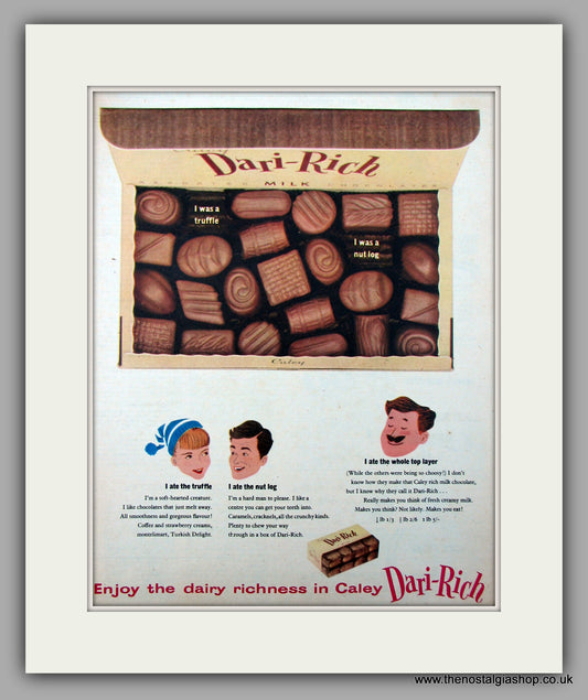 Caley Dari-Rich Chocolates. Original Advert 1957 (ref AD9872)